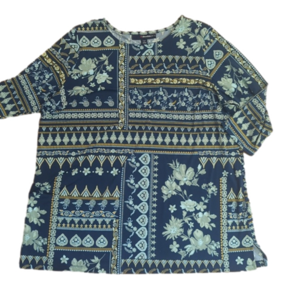 Denim 24/7 Blouse Blue Gold Size 22 24 1X - Picture 1 of 8